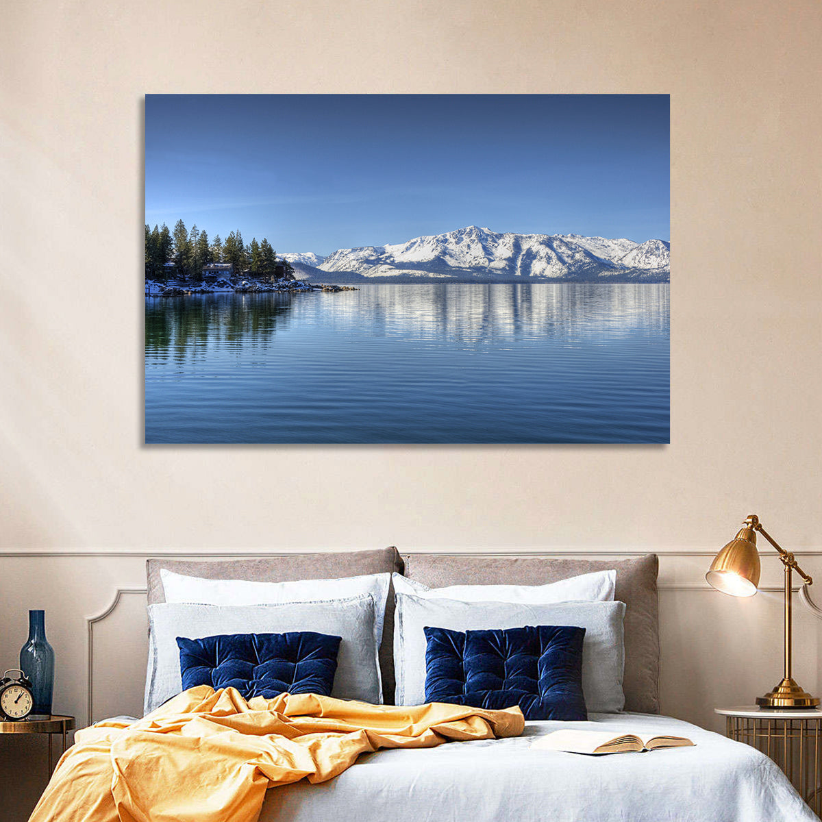 Elk Point Lake Tahoe Reflection Wall Art in a room, landscape