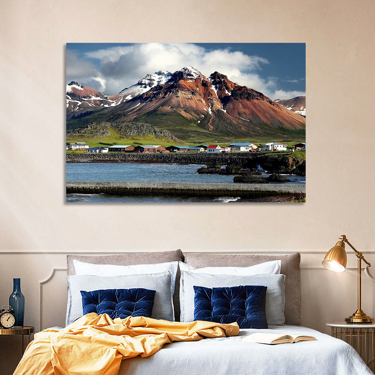 East Fjords Harbor Village Wall Art in a room, landscape