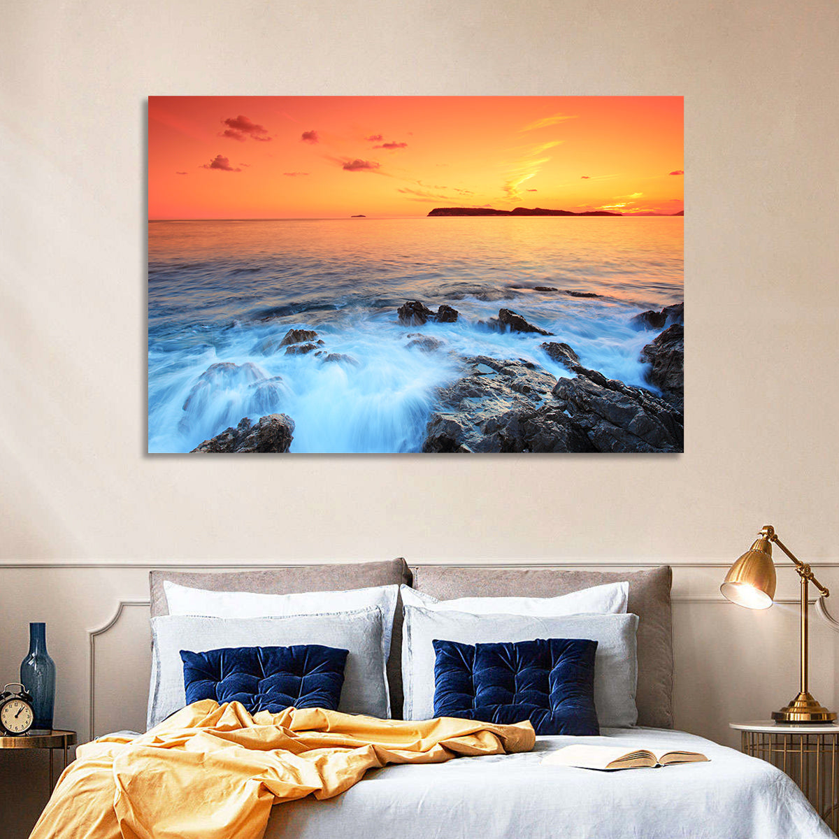 Dubrovnik Sunset Over Rocky Shore Wall Art in a room, landscape