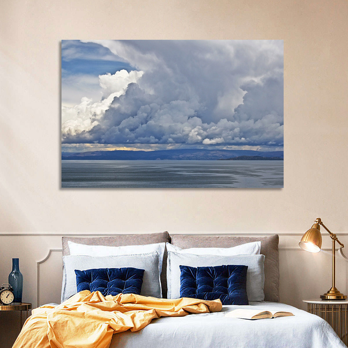 Lake Titicaca Moody Cloudscape Wall Art in a room, landscape