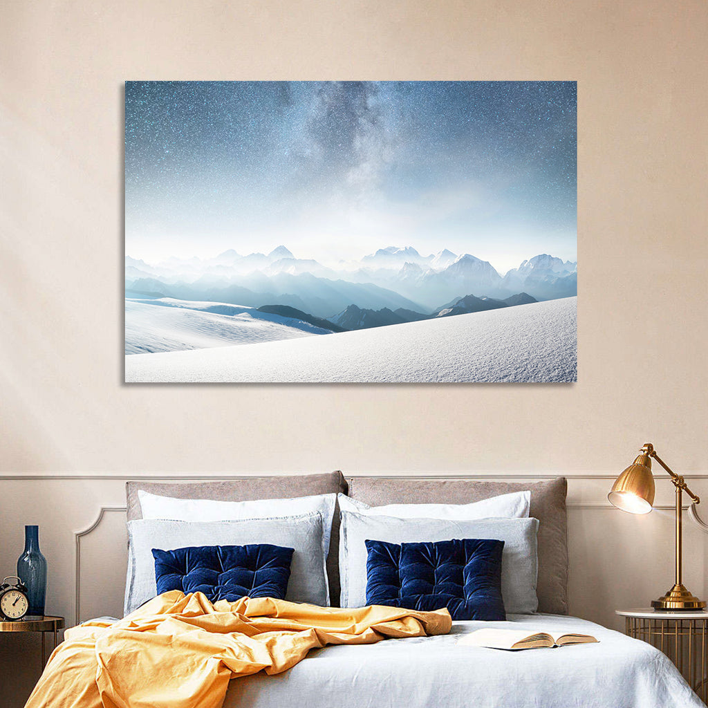 Starry Milky Way Over Snowy Peaks Wall Art