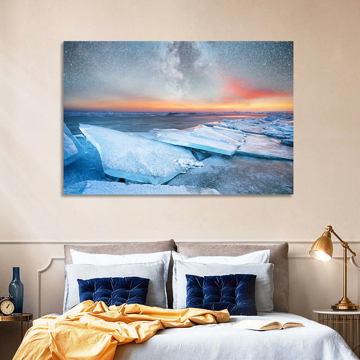 Milky Way Over Frozen Shore Wall Art in a room, landscape