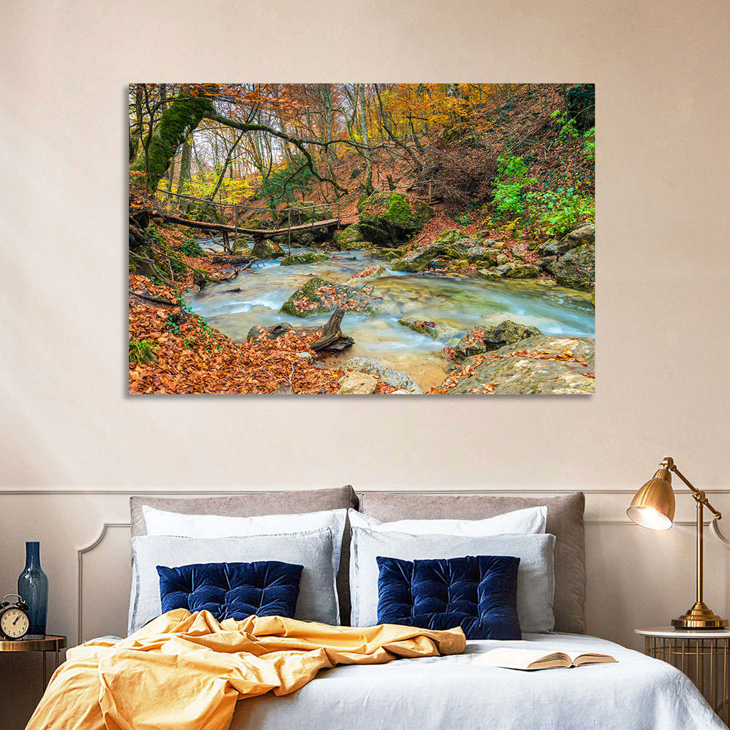 Mossy Footbridge in Autumn Forest Wall Art