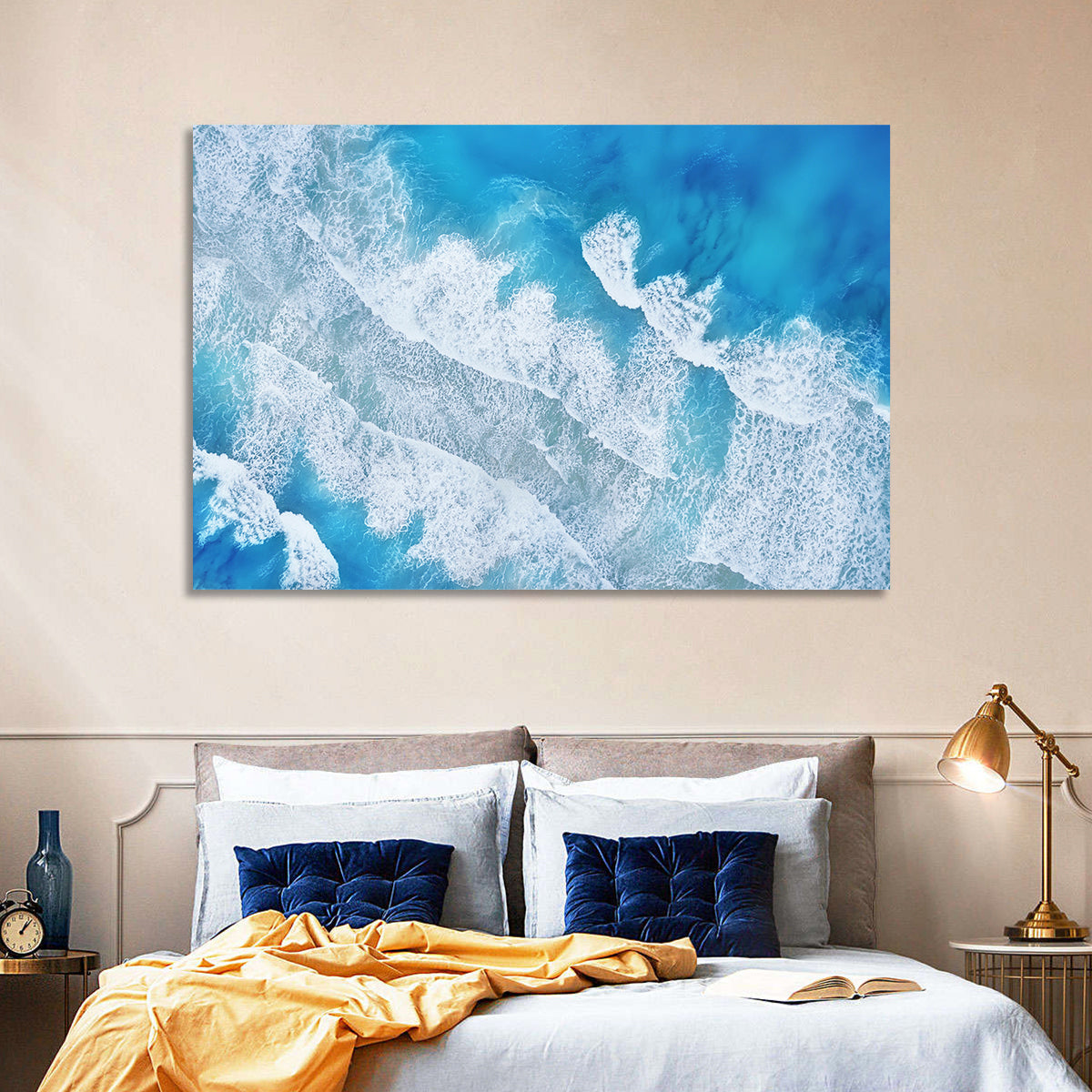 Aerial Turquoise Waves Wall Art in a room, landscape