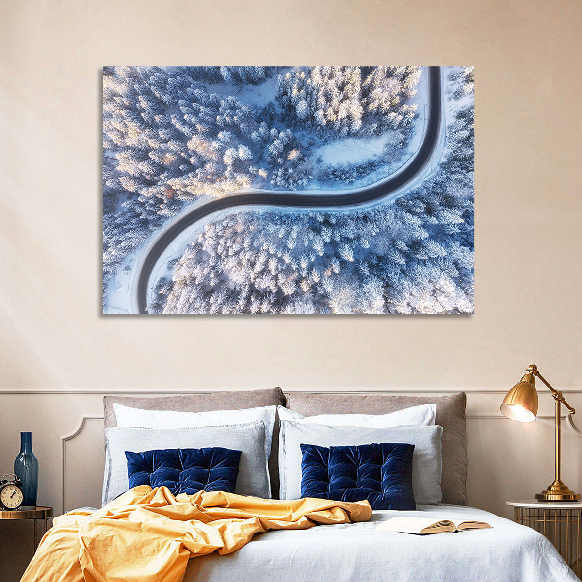 Winding Snow-covered Forest Road Wall Art