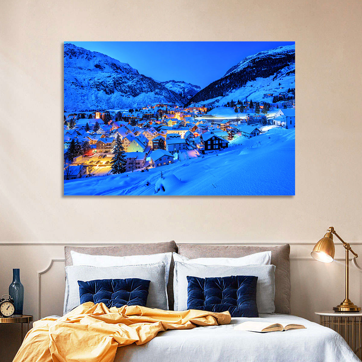 Andermatt Winter Village Wall Art in a room, landscape