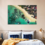 Aerial Tropical Shoreline with Six Boats Wall Art
