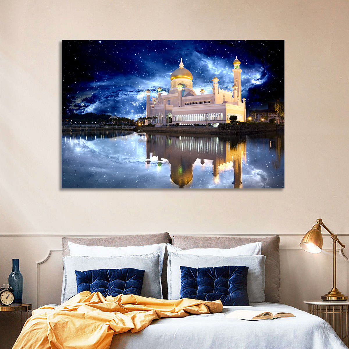 Omar Ali Saifuddien Mosque at Night Wall Art in a room, landscape