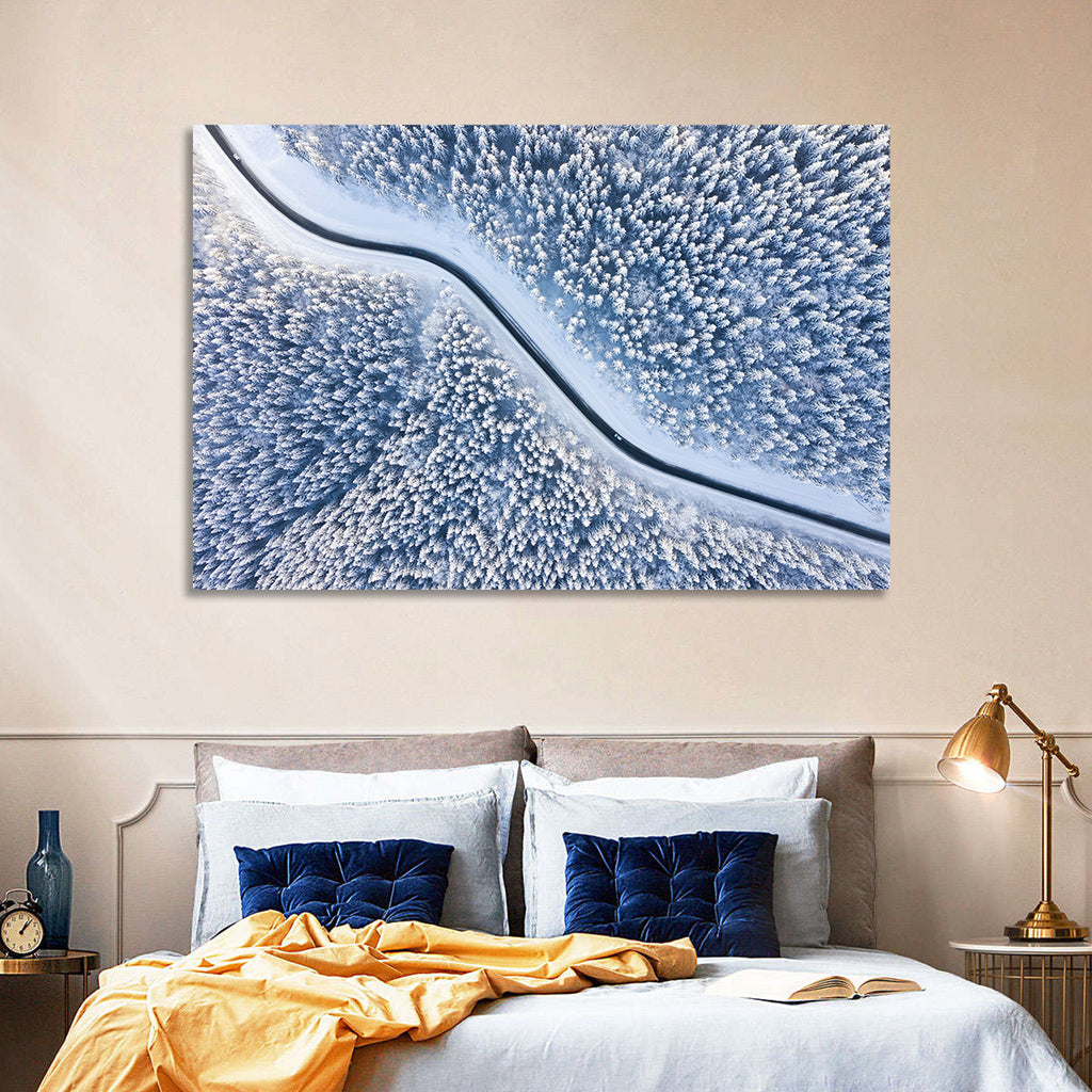 Winding Snowy Forest Road Wall Art
