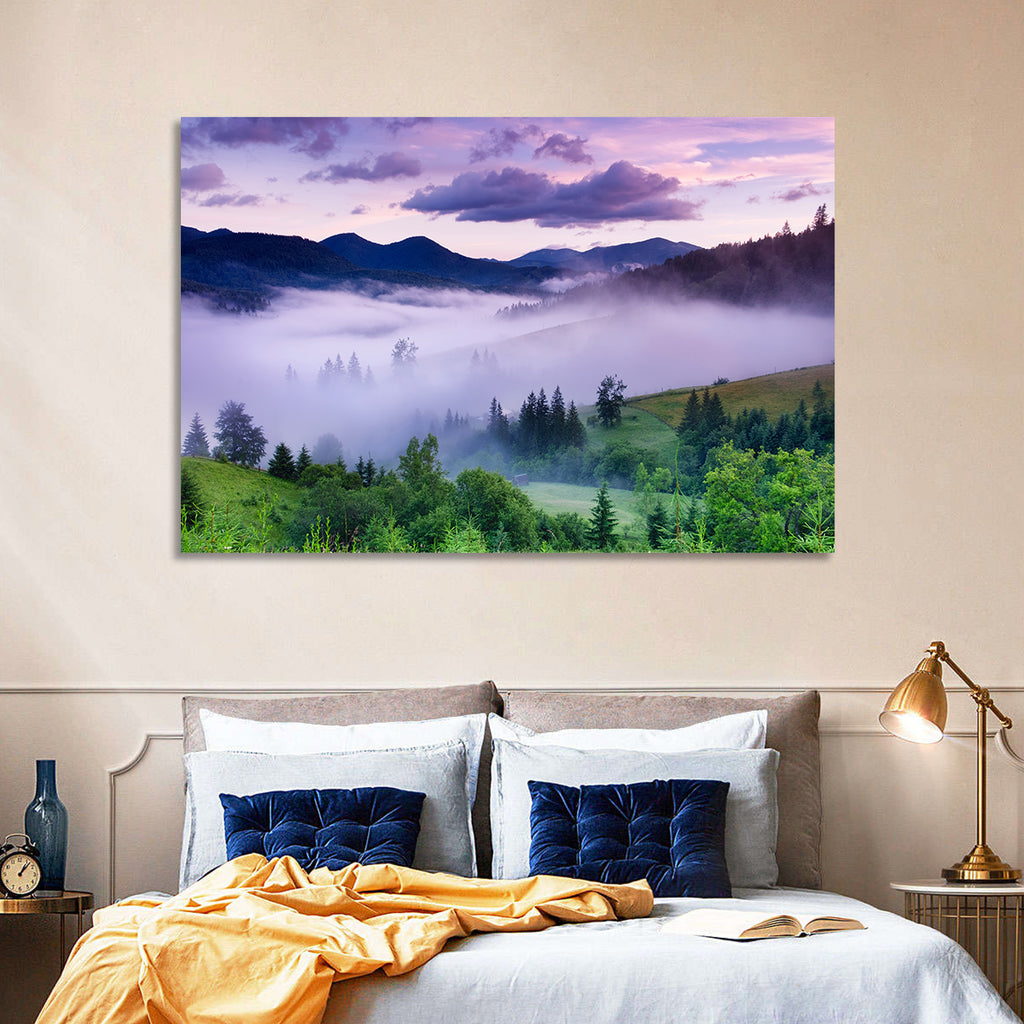 Misty Mountain Valley at Twilight Wall Art