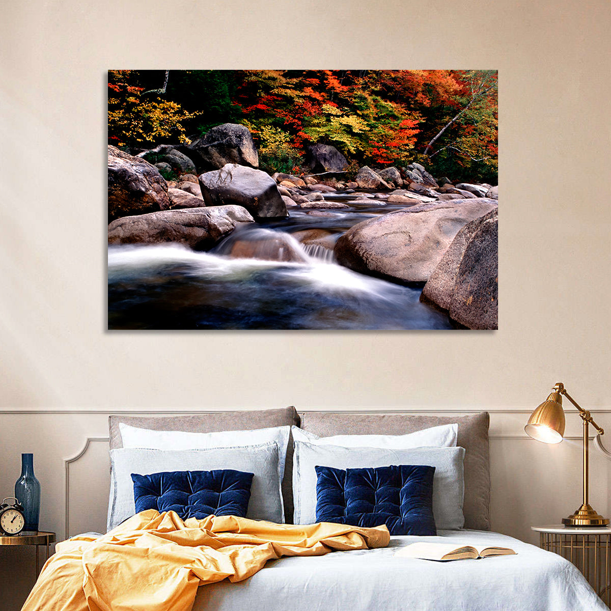 New Hampshire Autumn Stream Wall Art in a room, landscape