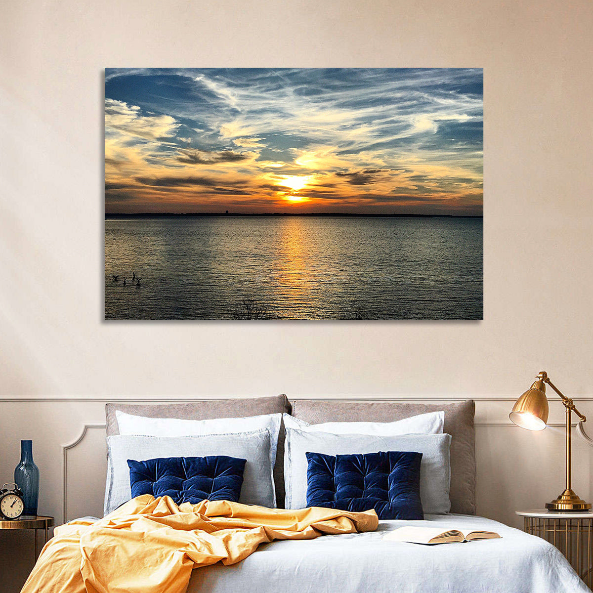 Texoma Lake Sunset Wall Art in a room, landscape