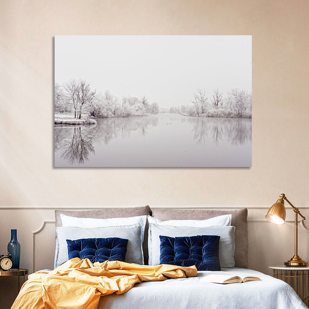 Frozen River Reflection in Winter Fog Wall Art