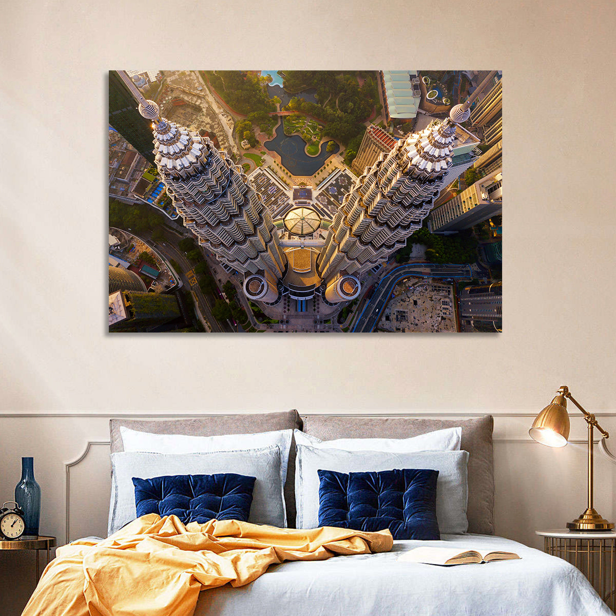 Petronas Twin Towers Kuala Lumpur Golden Hour Wall Art in a room, landscape