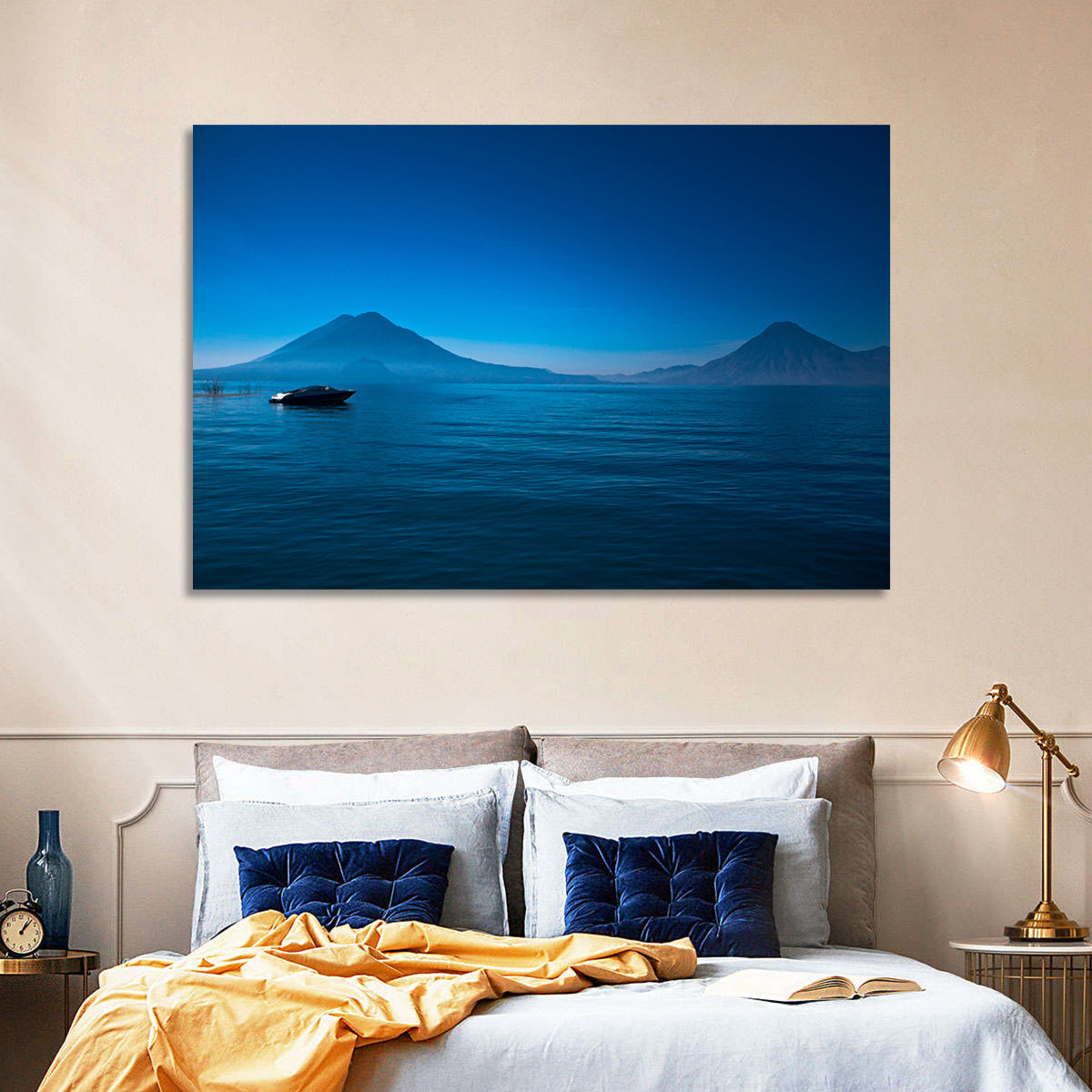 Boat on Lake Atitlán Wall Art in a room, landscape