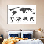 Stylized World Map and Globe Icons Wall Art