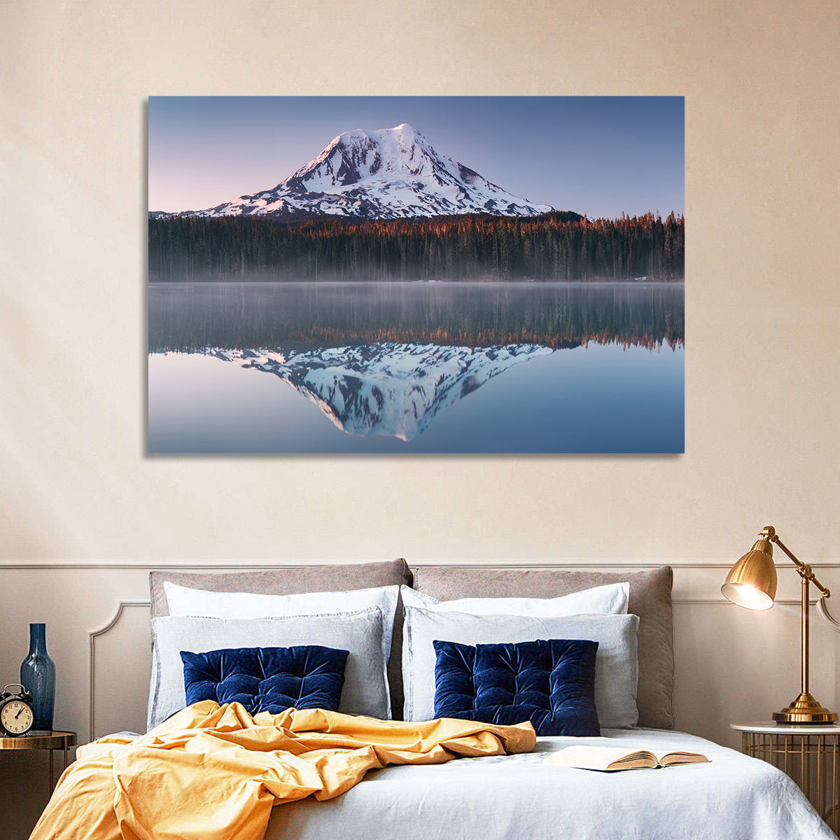 Mount Adams Sunrise Reflection Wall Art in a room, landscape