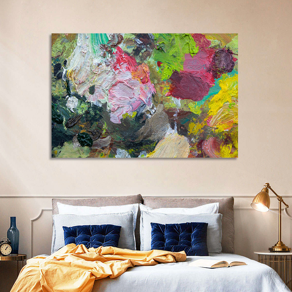 Hand Drawn Abstract Palette Wall Art in a room, landscape