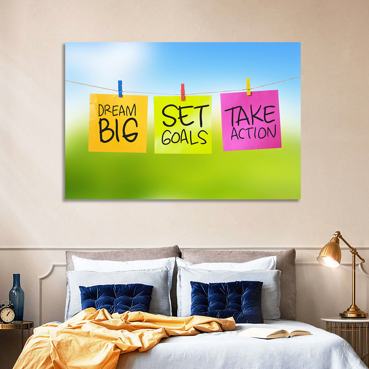 Dream Big Sticky Note Trio Wall Art in a room, landscape