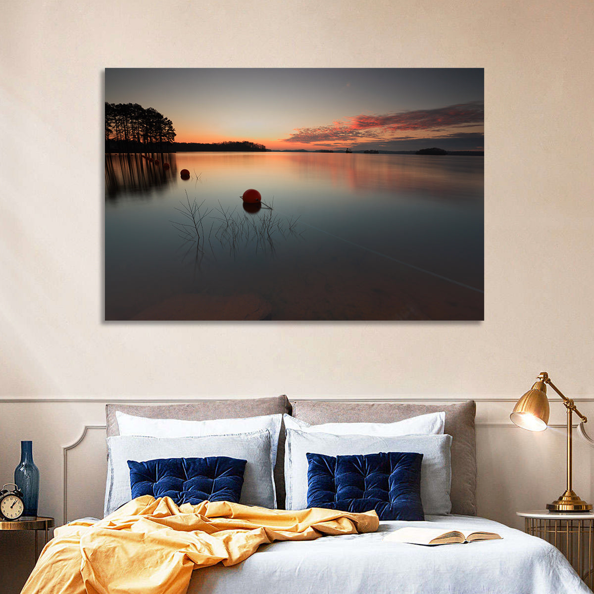 Lake Lanier Buoys at Sunset Wall Art in a room, landscape