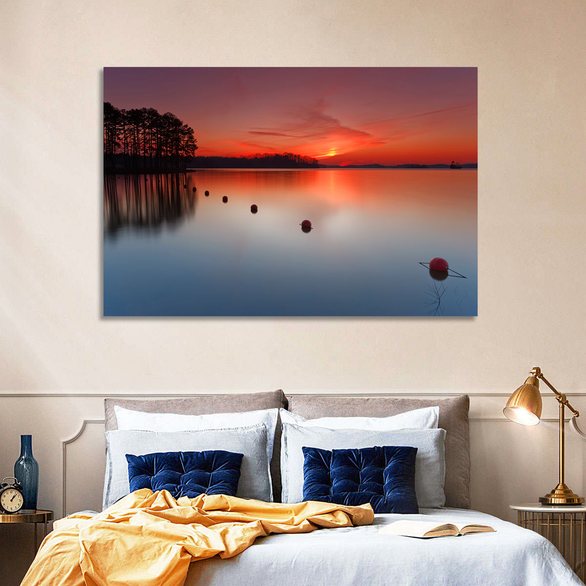 Lake Lanier Buoys at Sunset Wall Art in a room, landscape