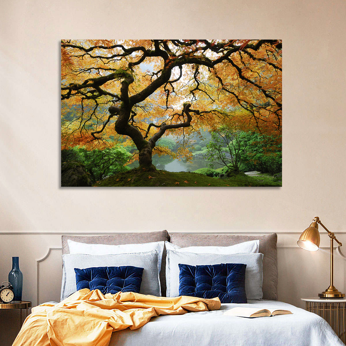 Japanese Autumn Maple Wall Art in a room, landscape