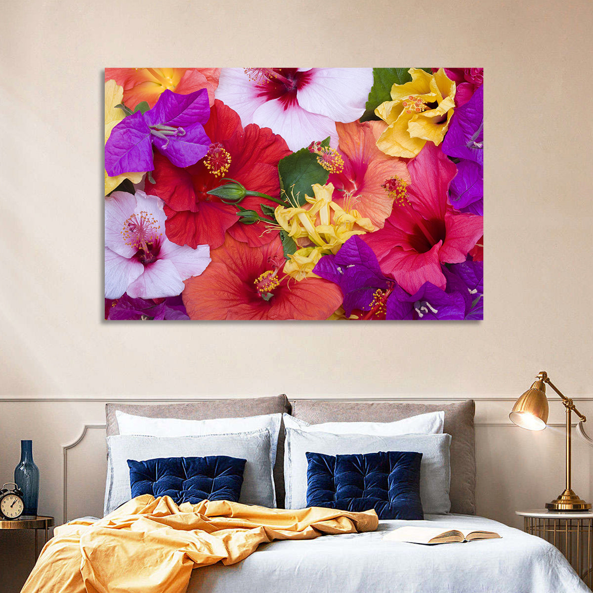 Tropical Bougainvillea and Hibiscus Bloom Wall Art