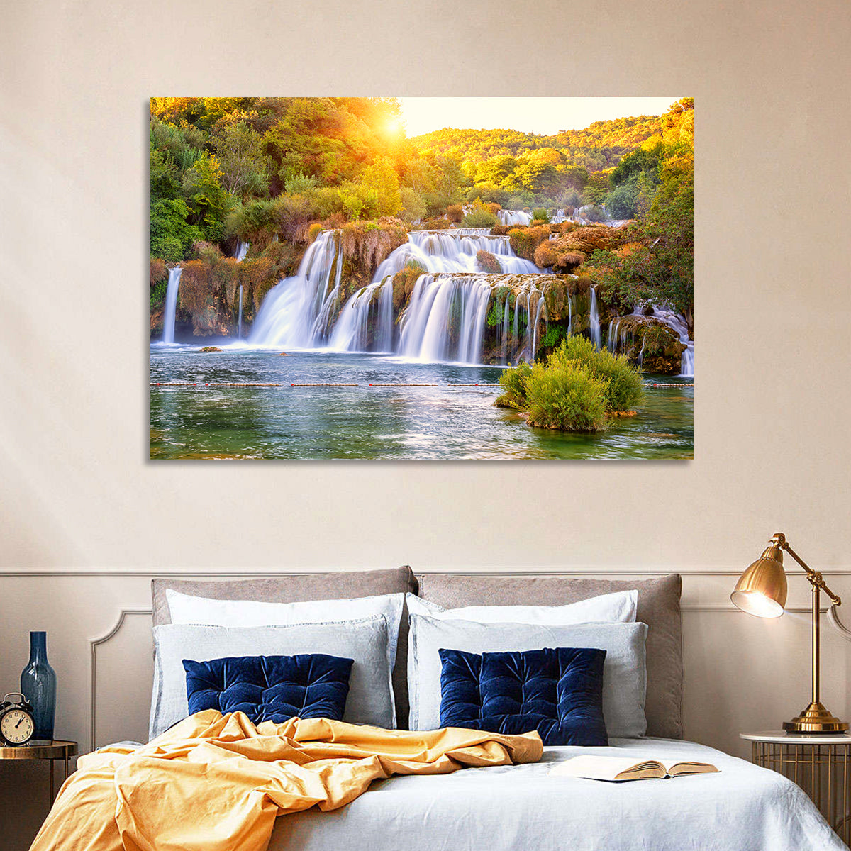 Skradinski Buk Waterfall at Golden Hour Wall Art in a room, landscape
