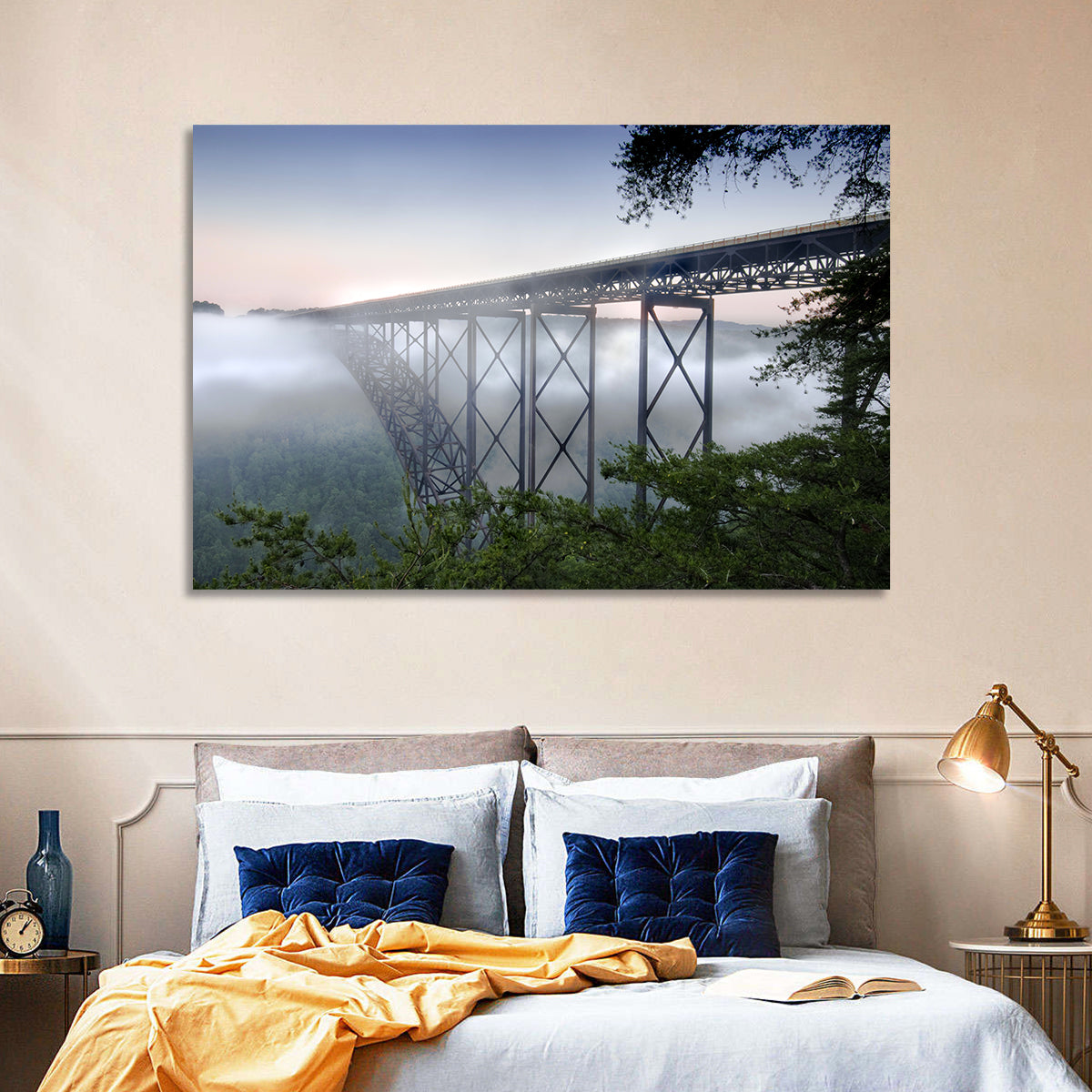 New River Gorge Bridge at Dawn Wall Art in a room, landscape