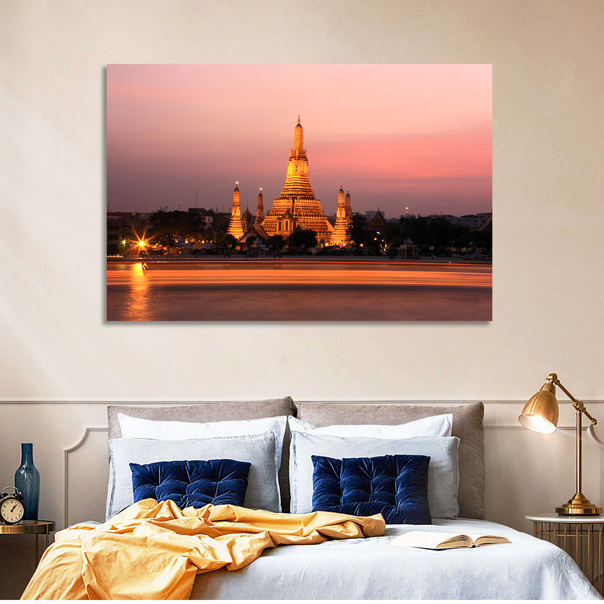 Wat Arun at Dusk Wall Art in a room, landscape