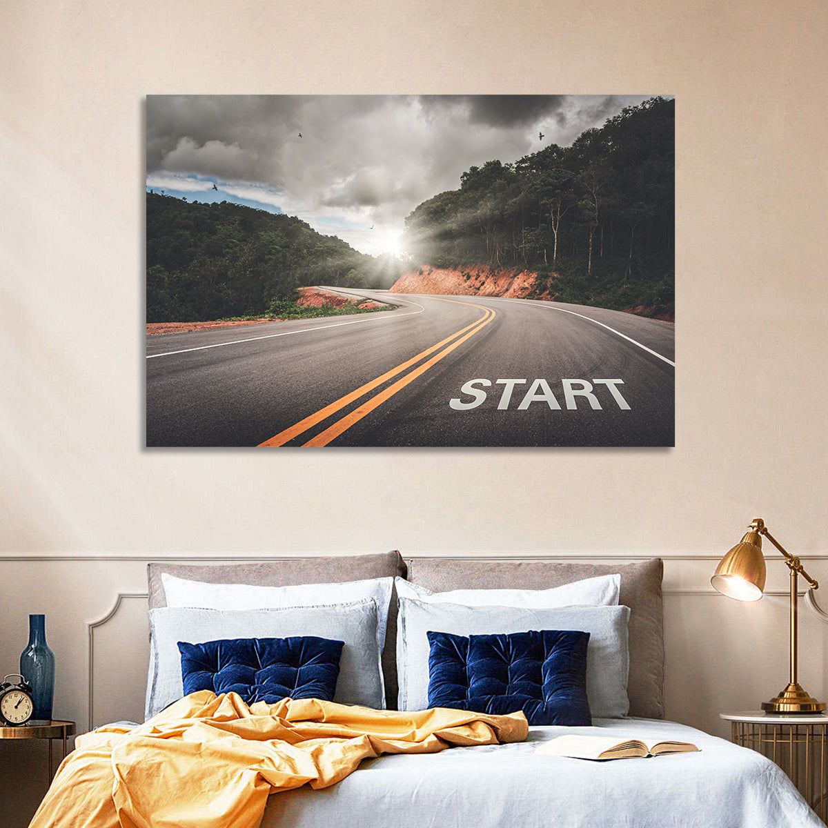 Start of a Journey, Sunrise Road Wall Art in a room, landscape