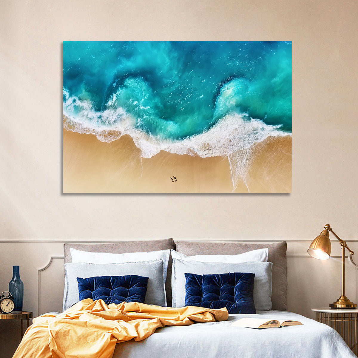 Turquoise Beach Aerial Wall Art in a room, landscape