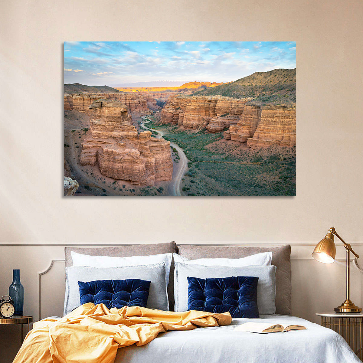 Charyn Canyon at Golden Hour Wall Art in a room, landscape