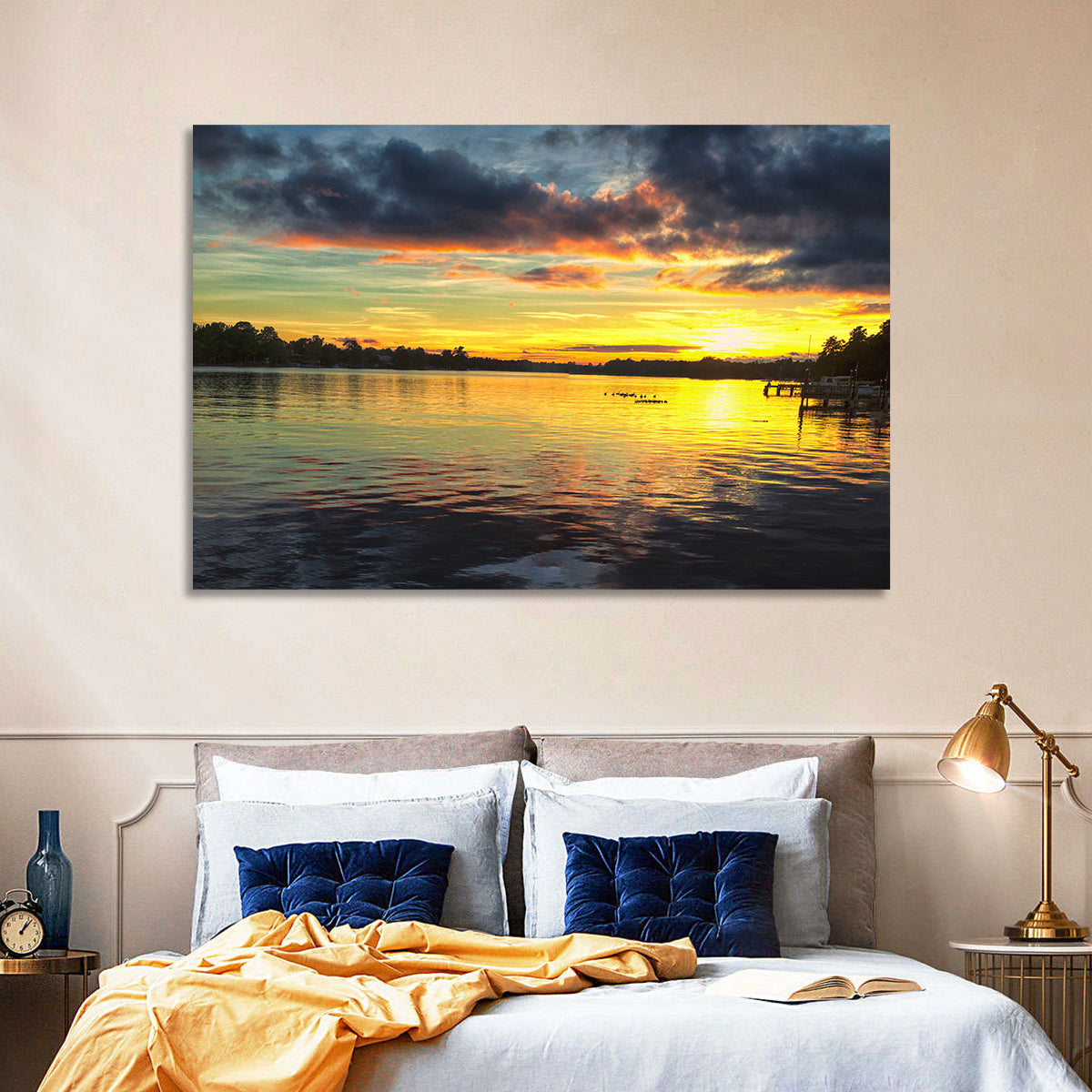 Lake Marion Sunset Wall Art in a room, landscape