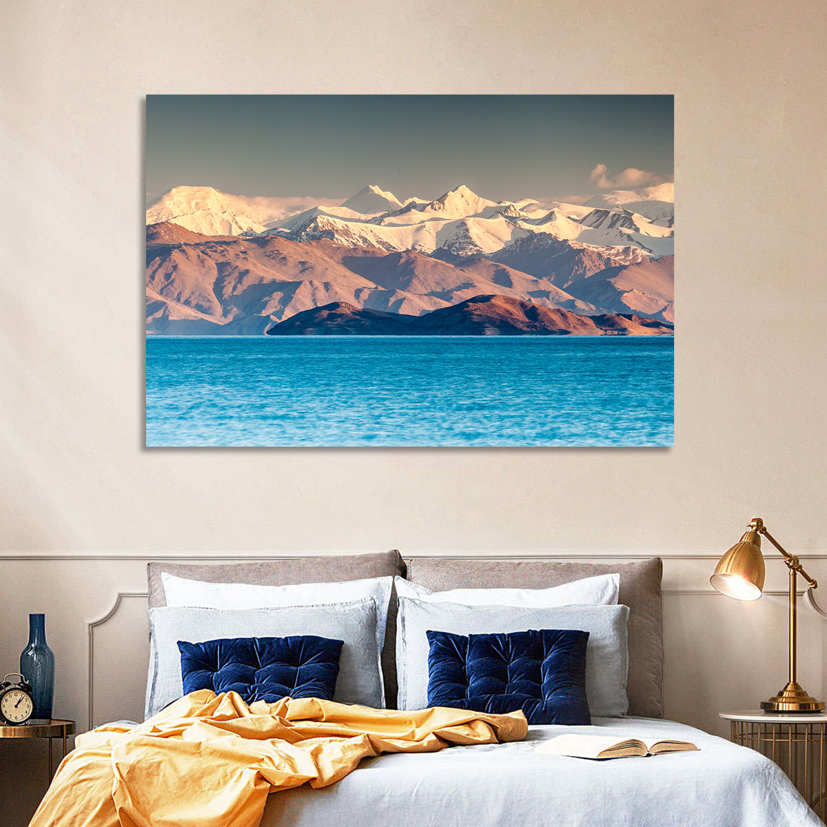 Karakul Lake at Golden Hour Wall Art in a room, landscape