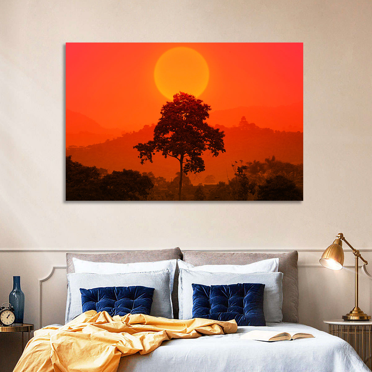 African Summer Sunset Wall Art in a room, landscape