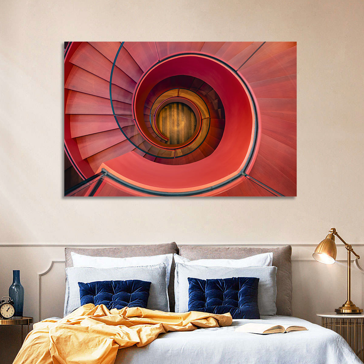 Red Spiral Staircase Wall Art in a room, landscape