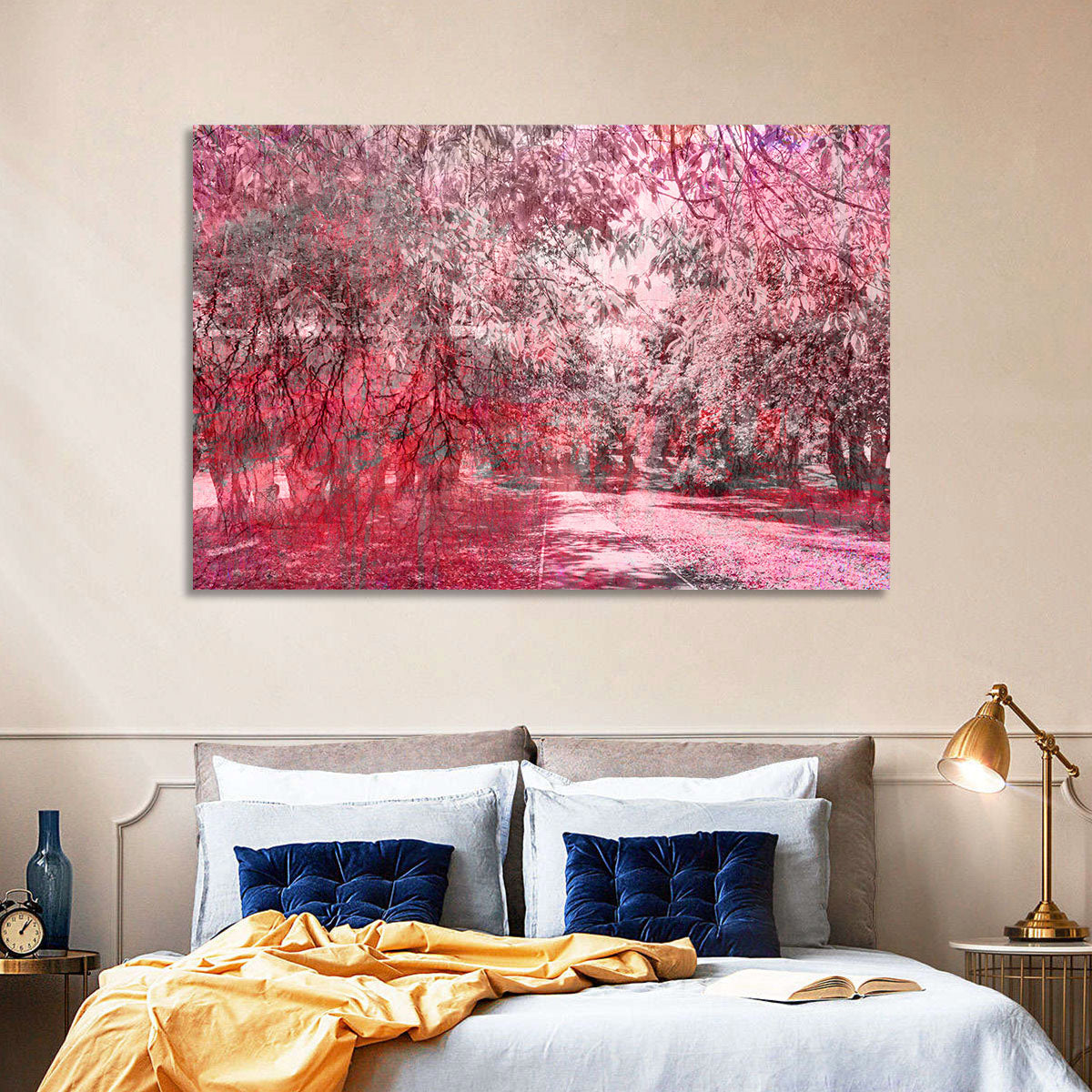 Pink Autumn Pathway Wall Art in a room, landscape