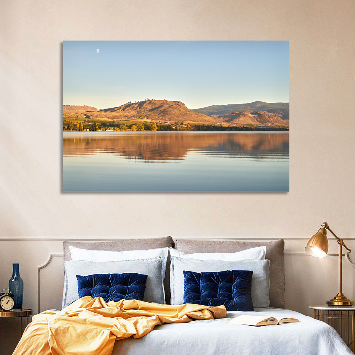 Osoyoos Lake Moonlit Reflection Wall Art in a room, landscape