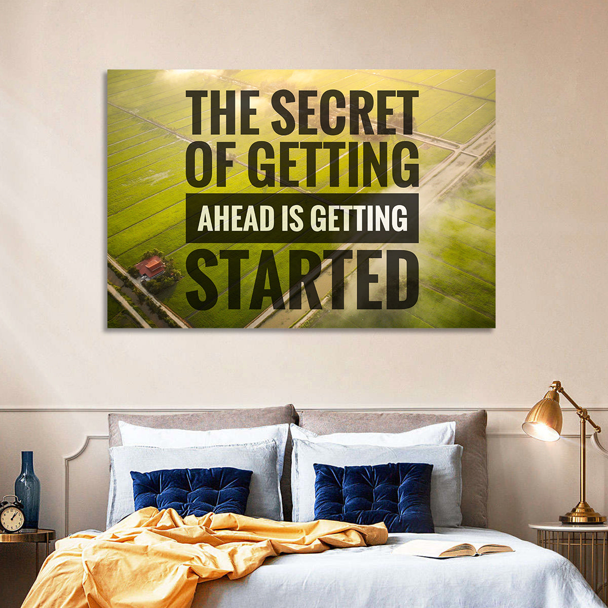 Getting Started Sunlit Farmland Wall Art in a room, landscape