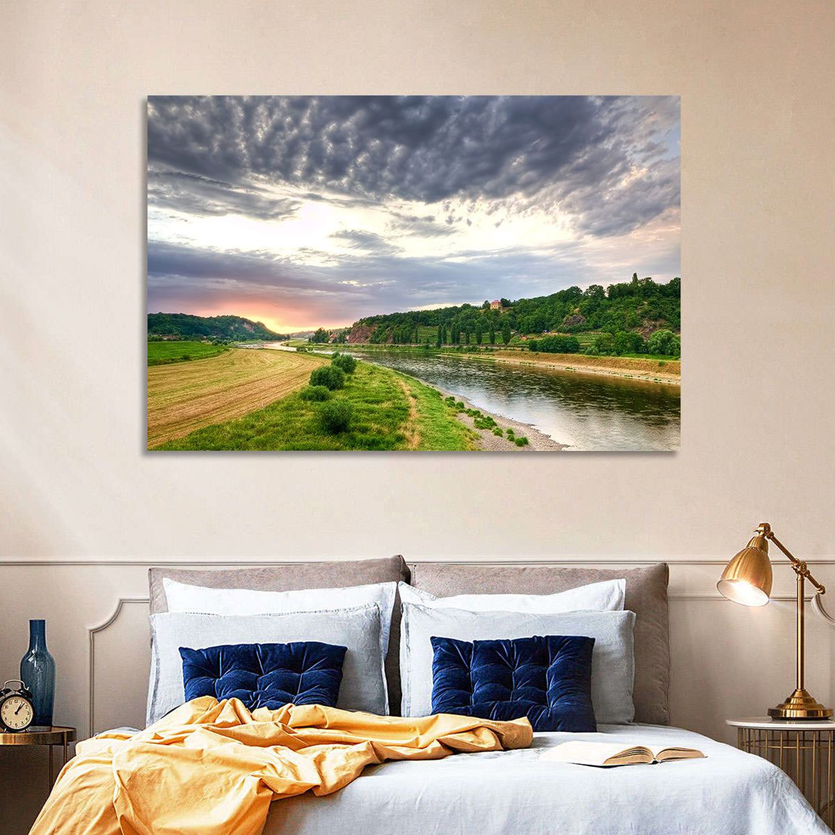 Elbe River at Golden Hour Wall Art