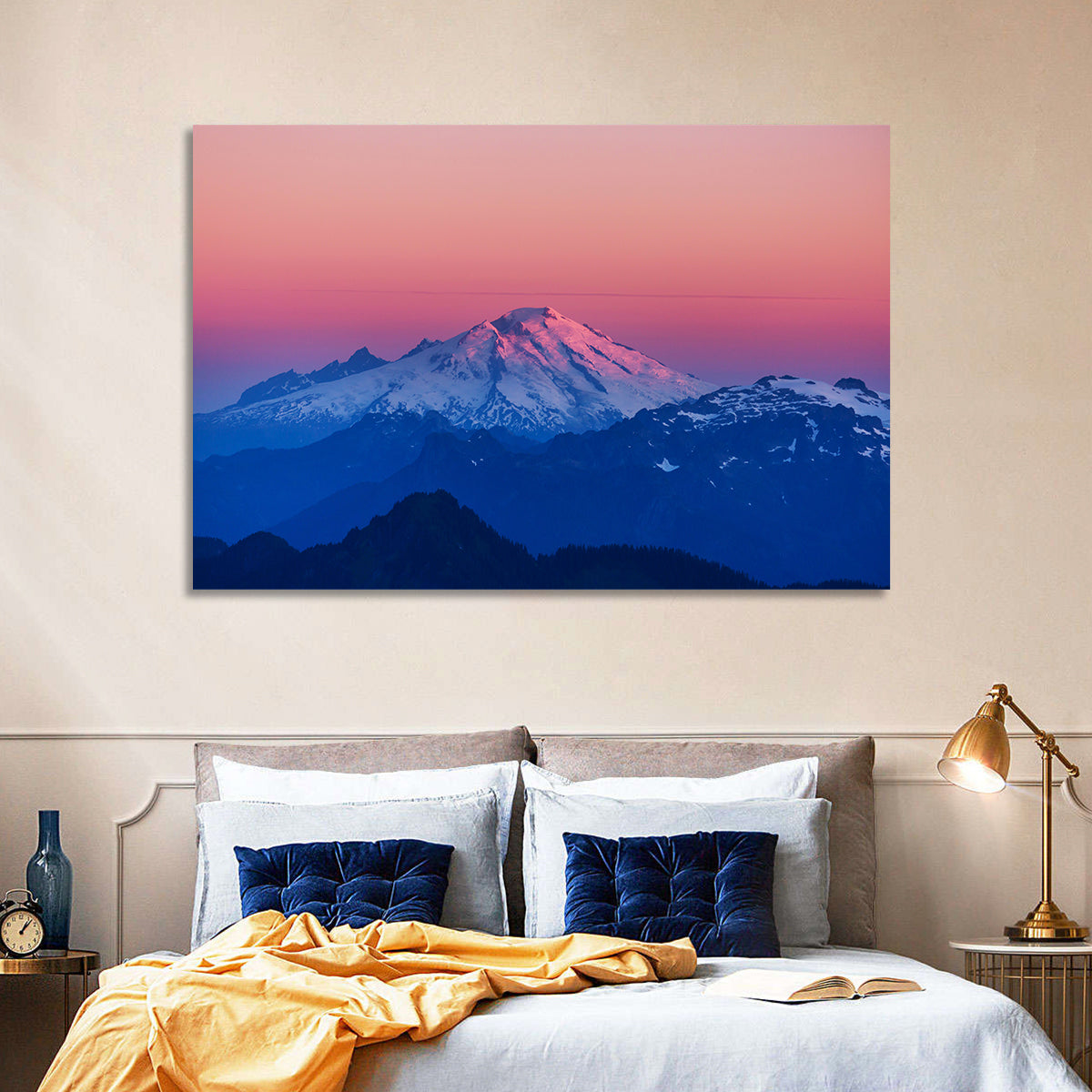 Mount Baker Alpenglow Wall Art in a room, landscape
