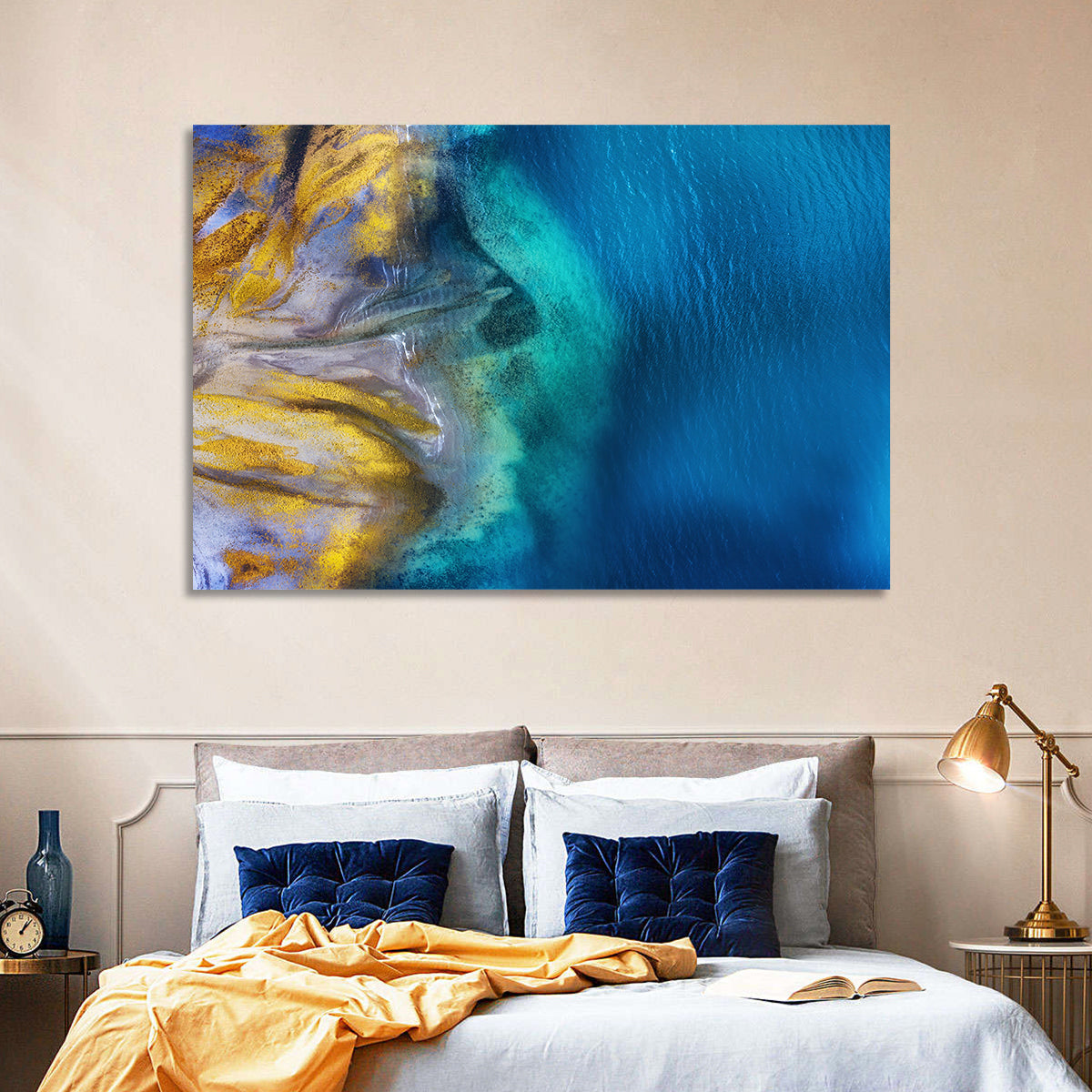 Golden Coast Abstract Wall Art in a room, landscape