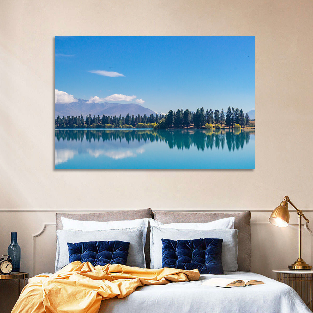 Lake Ruataniwha Reflection Wall Art in a room, landscape