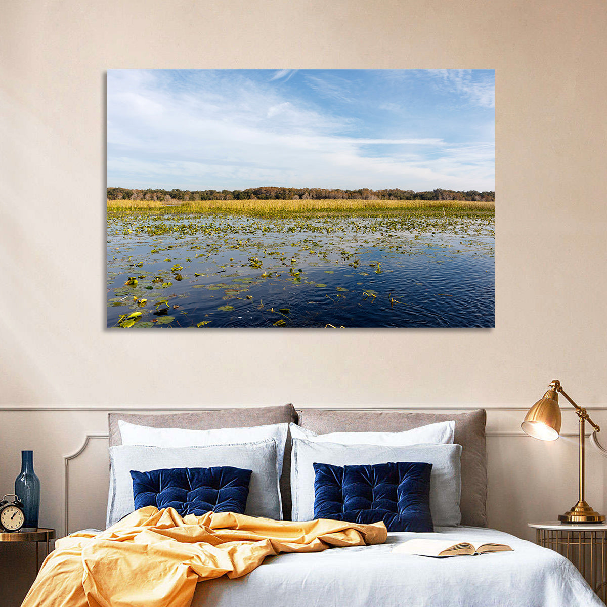 Cloudy Lake Toho Wall Art in a room, landscape