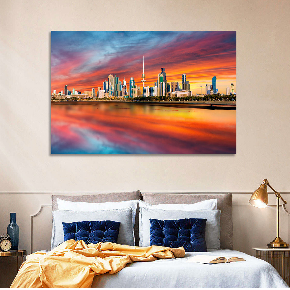 Shuwaikh Port at Dusk Wall Art in a room, landscape