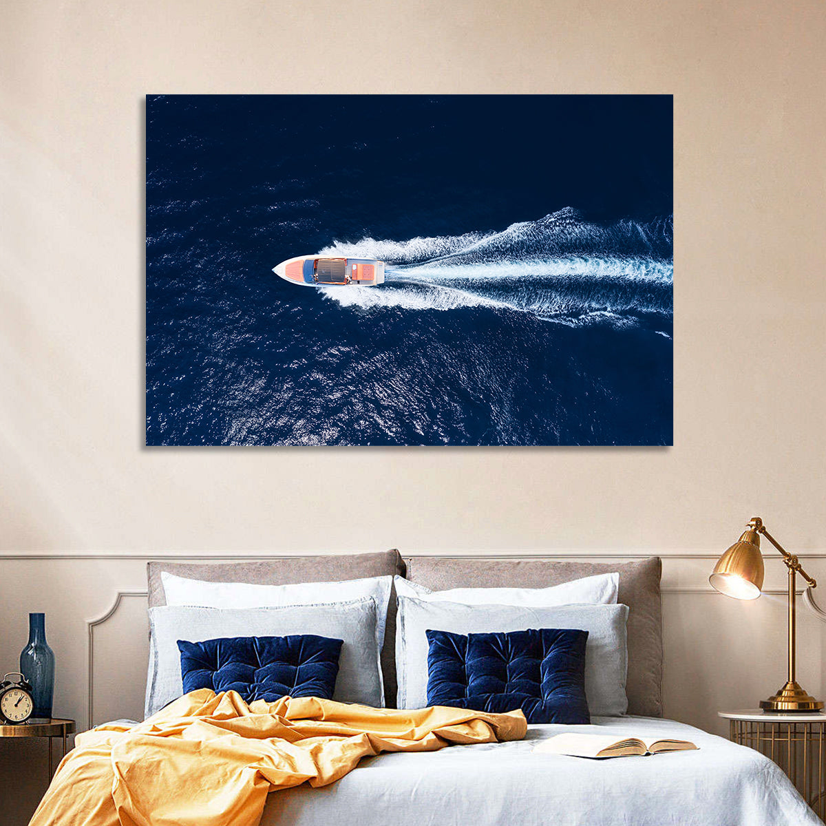 Sleek Speedboat Over Navy Sea Wall Art