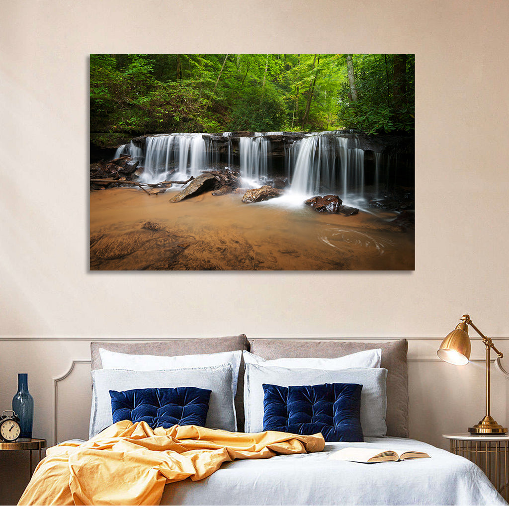 Lush Green Forest Waterfall Wall Art