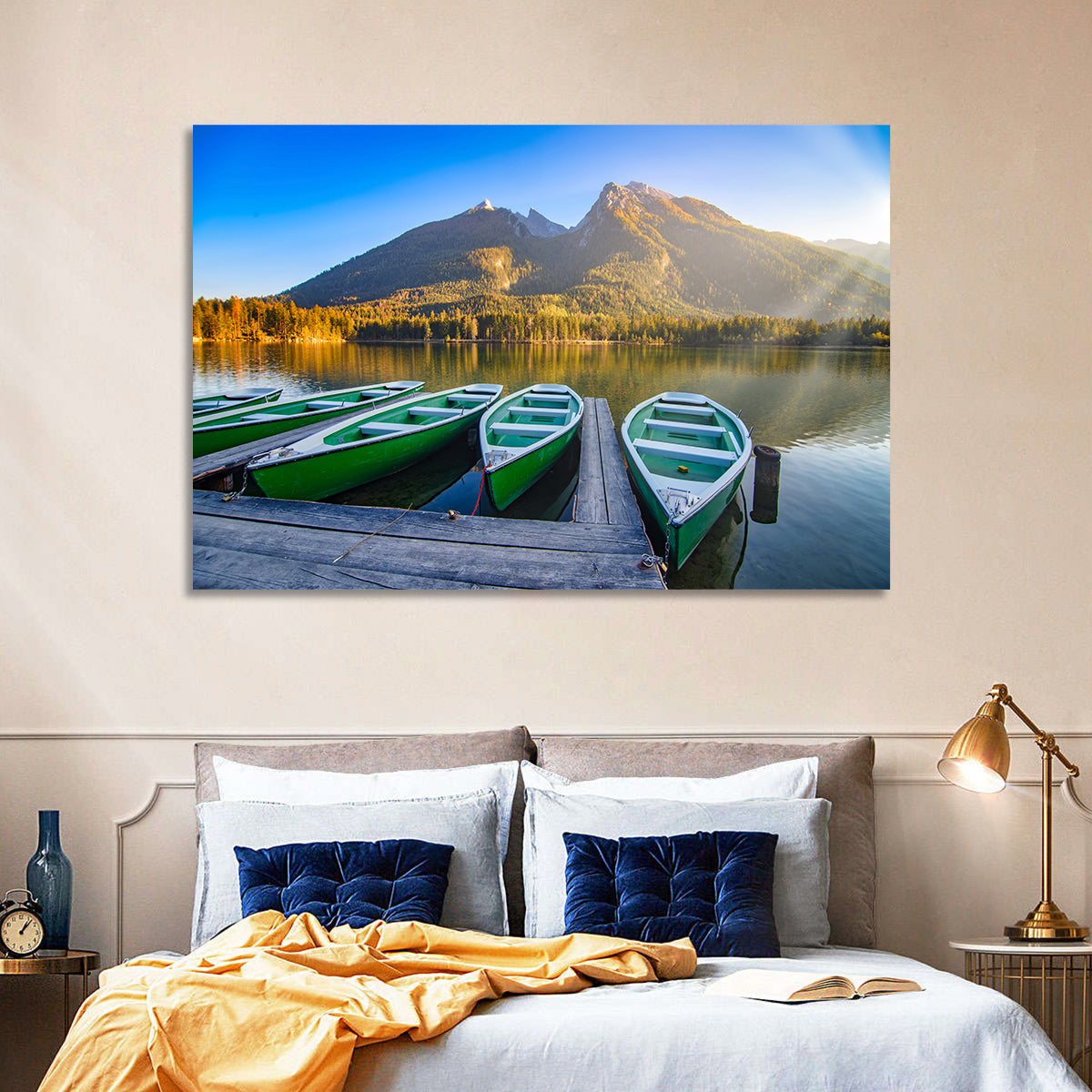 Moored Boats at Hintersee Wall Art in a room, landscape