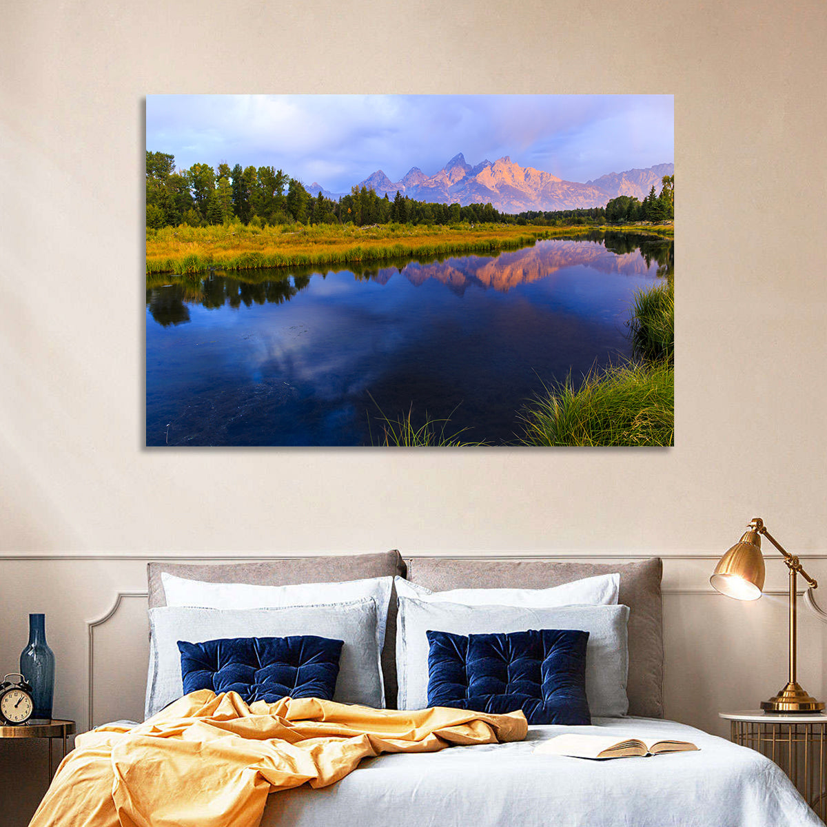 Grand Tetons Sunrise Over Snake River Wall Art in a room, landscape